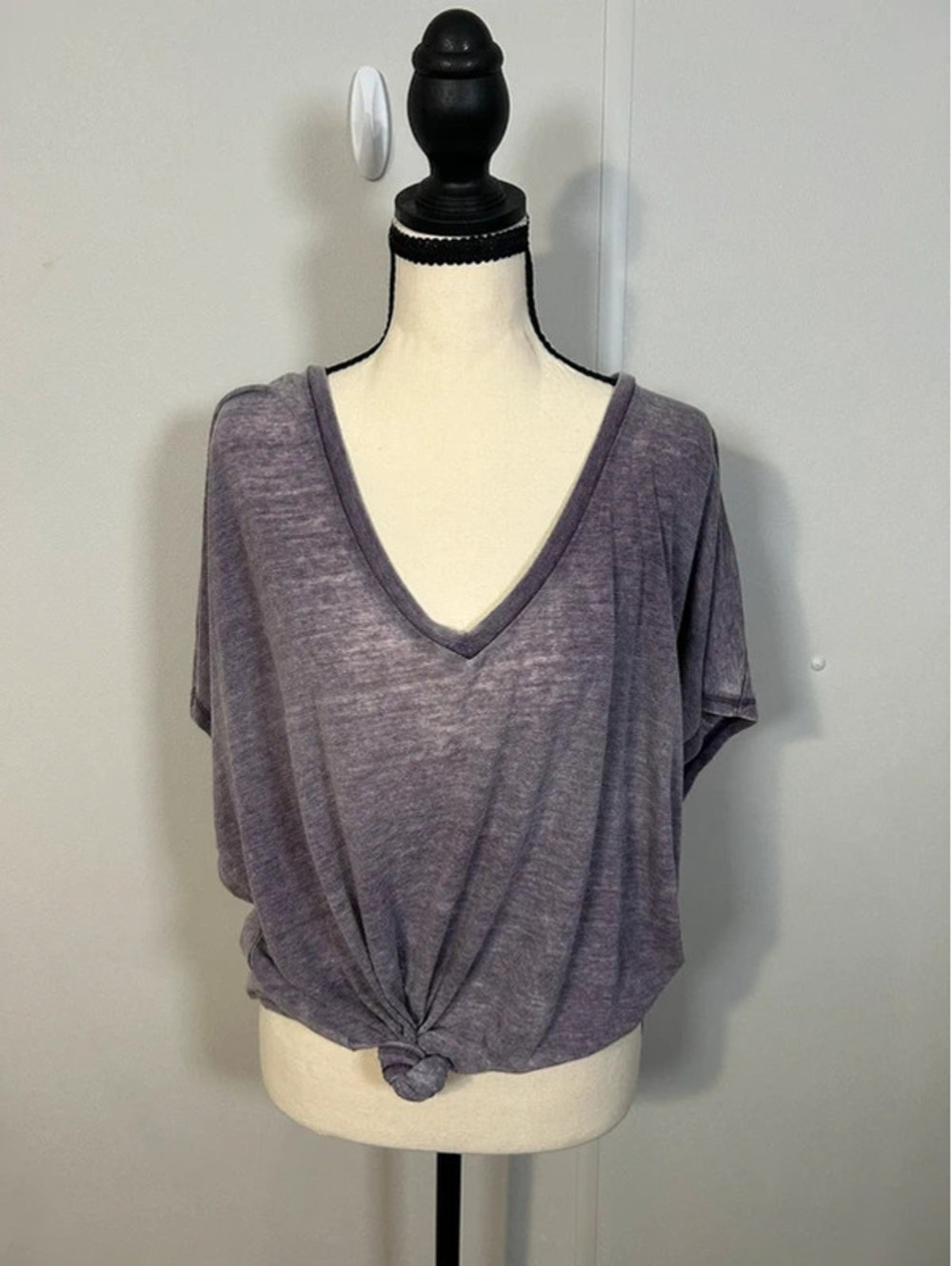 Express Purple Heathered Oversized V-Neck Dolman Top Size L